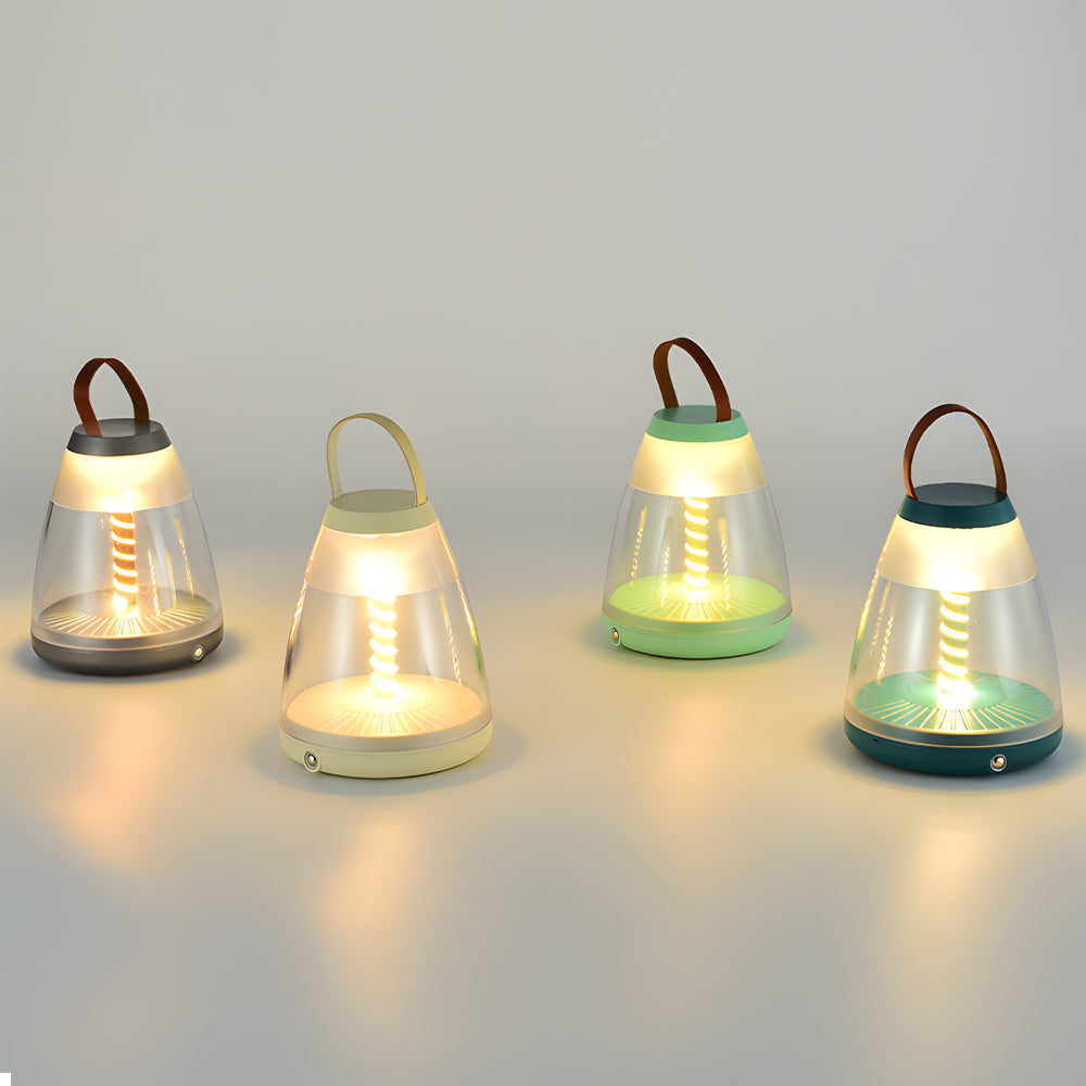Portable Battery Powered Outdoor Spiral LED Lamp - Stylish and Versatile Lighting Solution for Patios, Camping, and Garden Use.