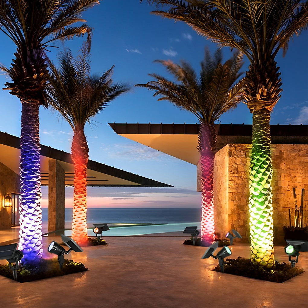 Adjustable LED RGB Solar Lights Waterproof Ground Spike Tree Spotlight