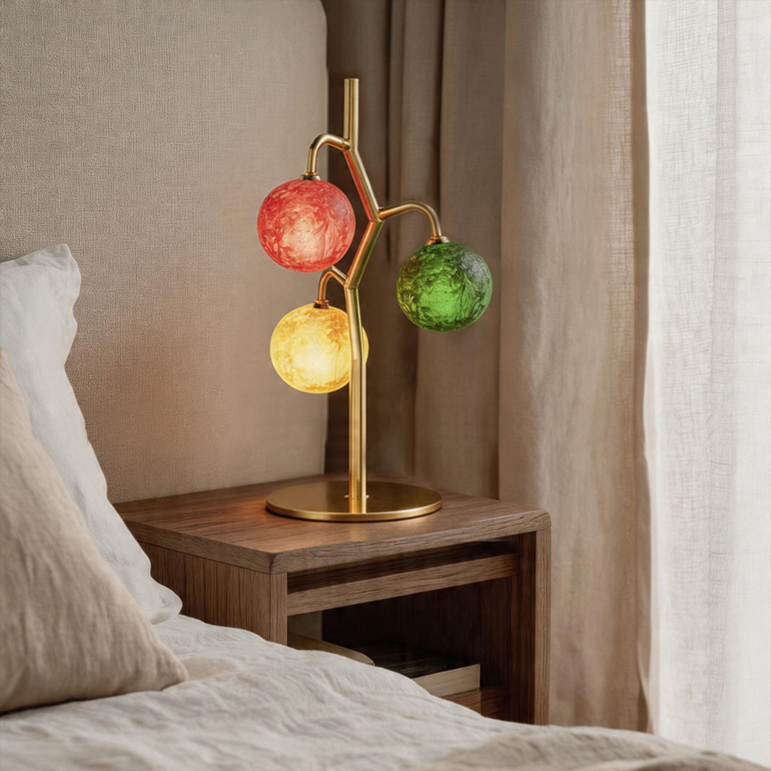 French Style Three-Head Colored Glass Table Lamp - Elegant Home Lighting
