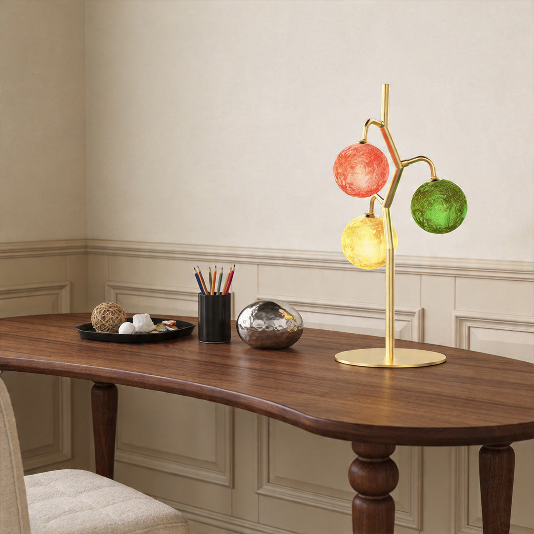 French Style Three-Head Colored Glass Table Lamp - Elegant Home Lighting