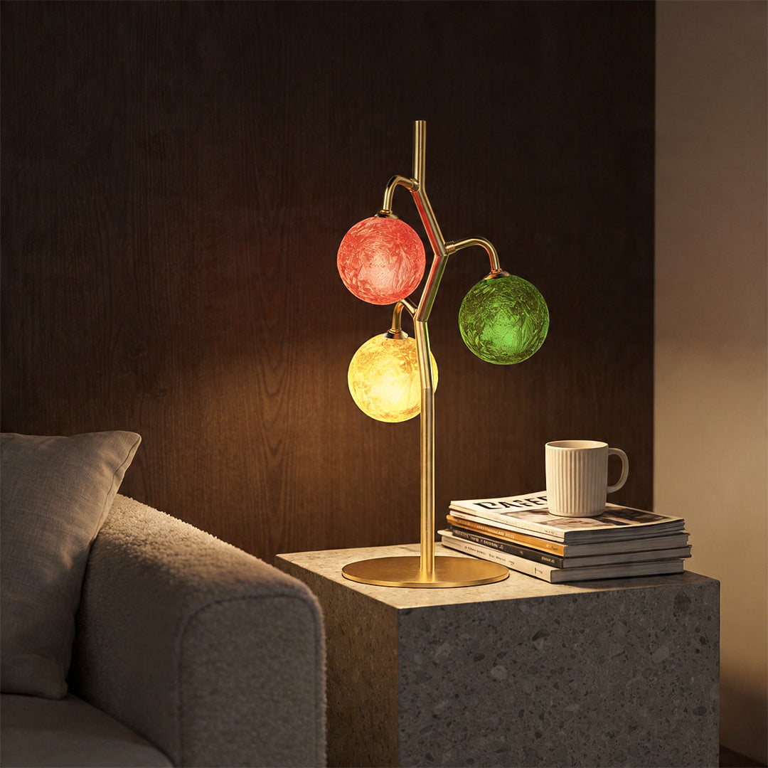 French Style Three-Head Colored Glass Table Lamp - Elegant Home Lighting