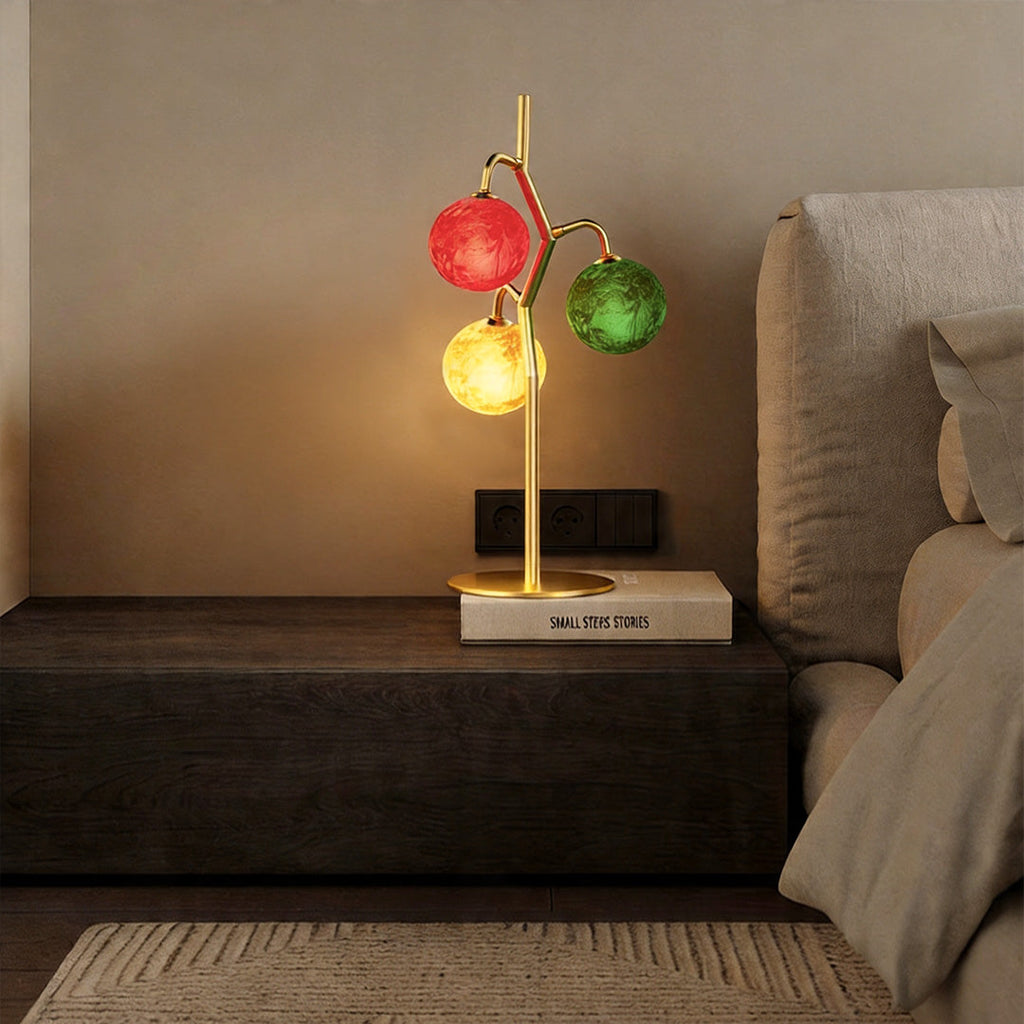 French Style Three-Head Colored Glass Table Lamp - Elegant Home Lighting