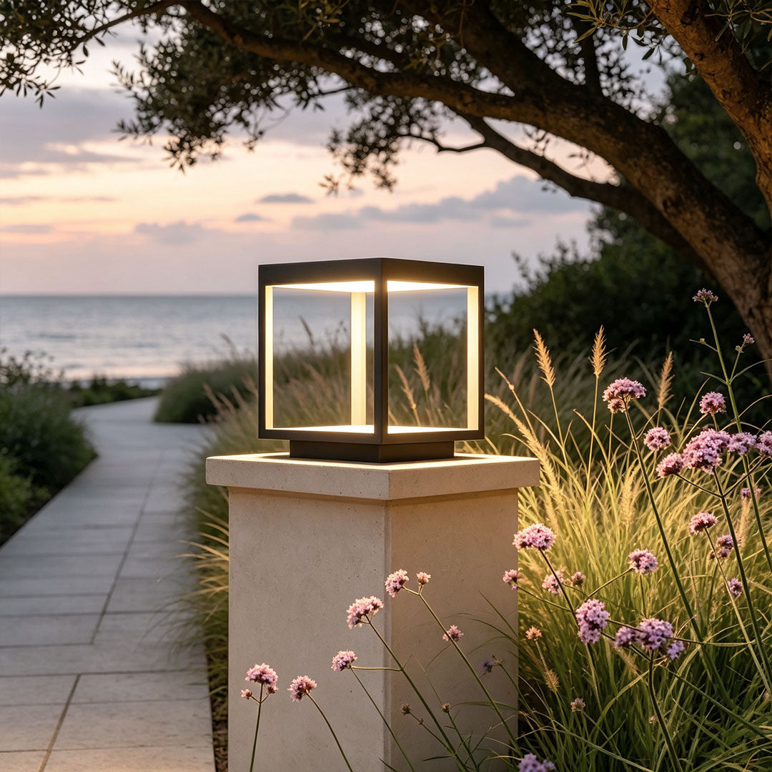 Concrete Pillar LED Light - Modern Open-Frame Square Design