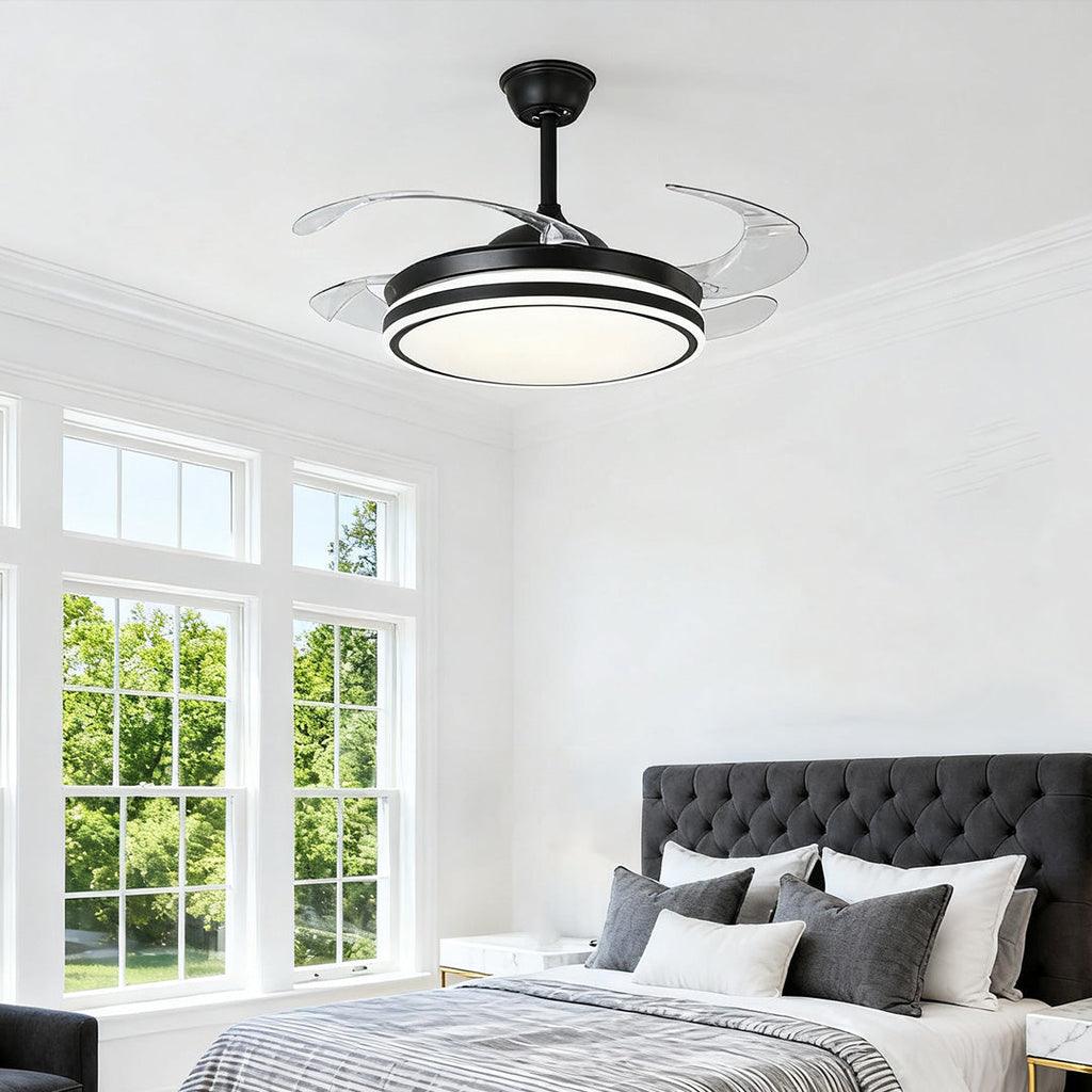 Black Ceiling Fan with Lights Remote Control All-Copper Stylish Lamp