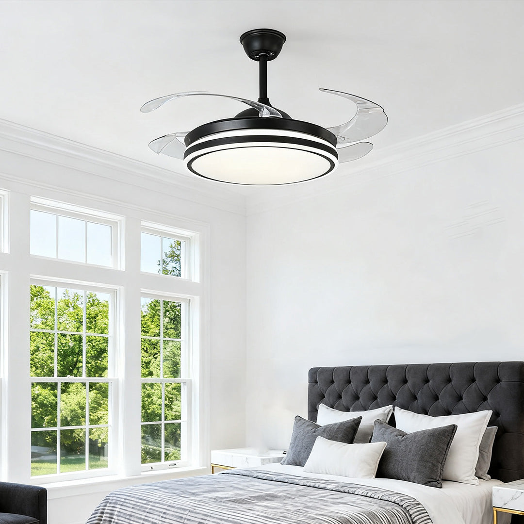 Black Ceiling Fan with Lights Remote Control All-Copper Stylish Lamp