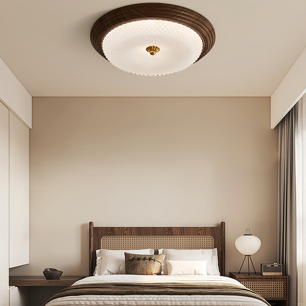 Vintage Art Deco Walnut Flush Mount Ceiling Light - Full-Spectrum Illumination