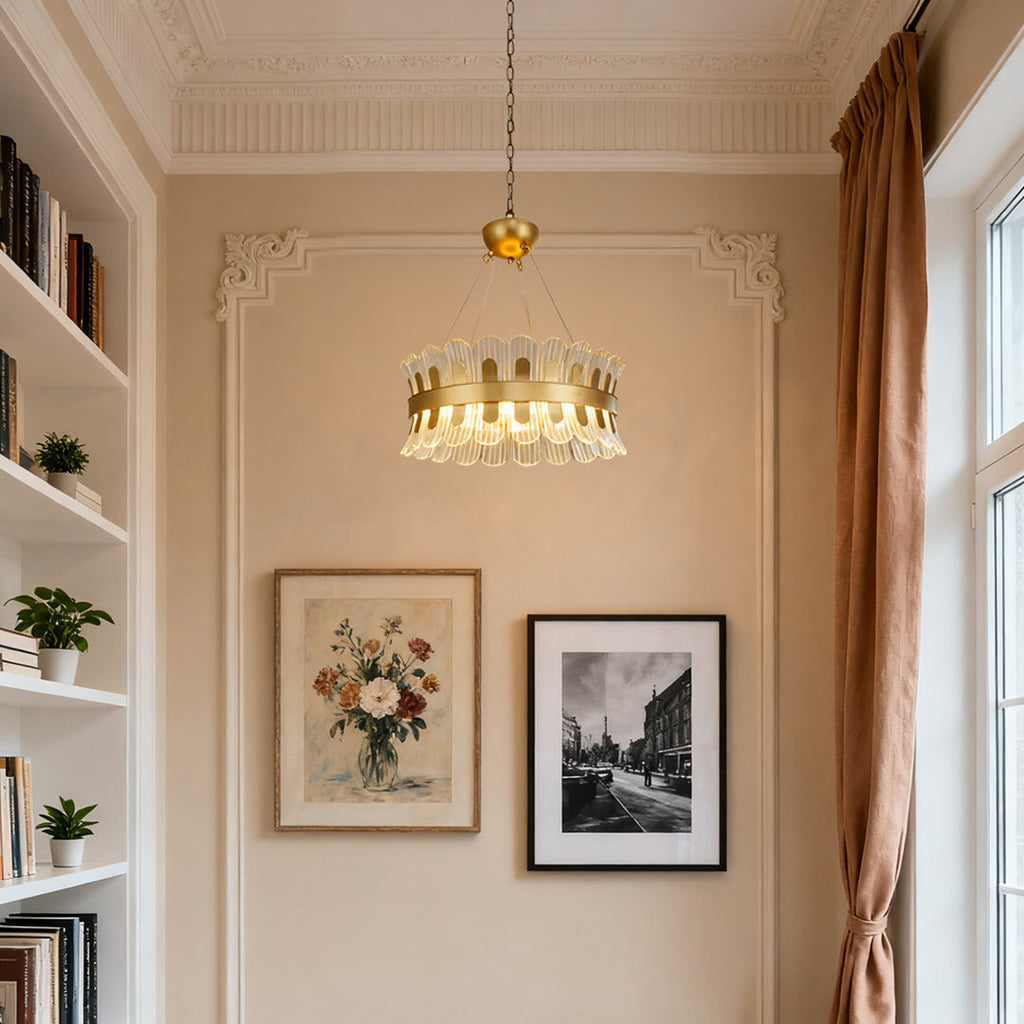 Gold Light Chandelier LED Round Luxury Adjustable Ceiling Fixture