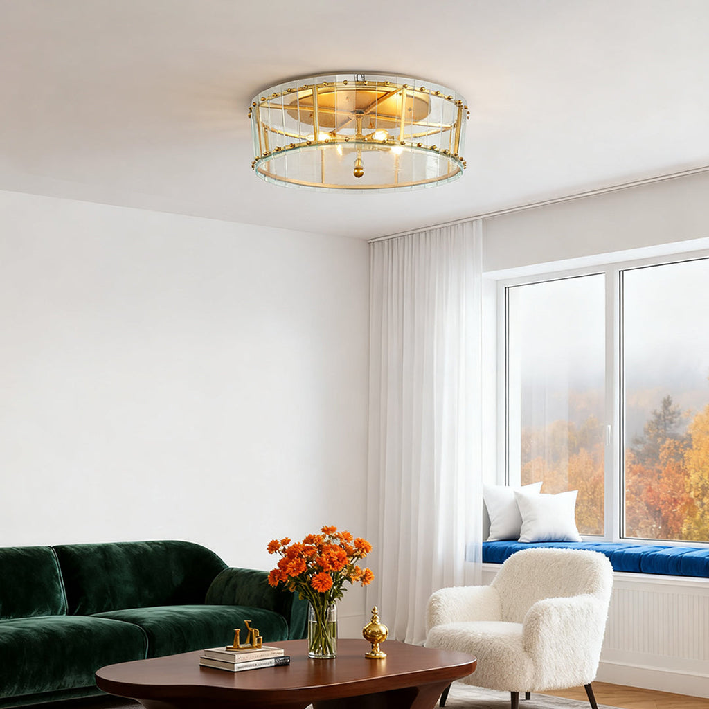Flush Mount Gold Round Glass Light - Contemporary Luxury Lighting
