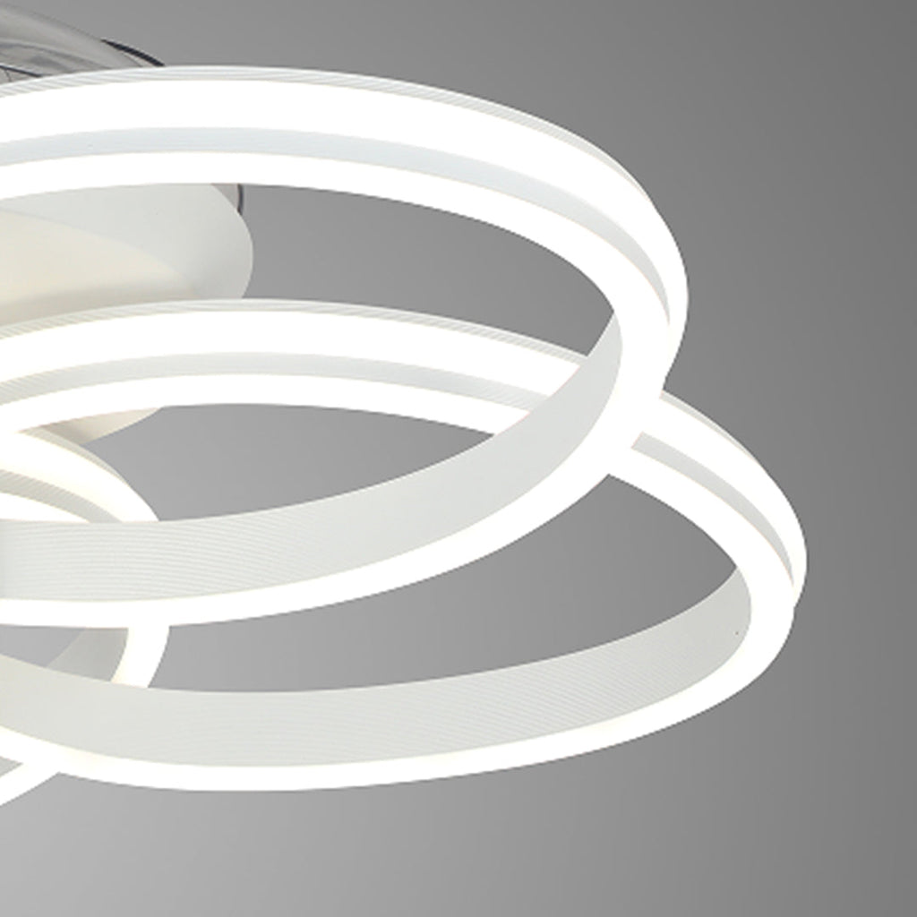 White Ceiling Fan Light Fixture | Variable Frequency Flower Design Iron Art Lamp