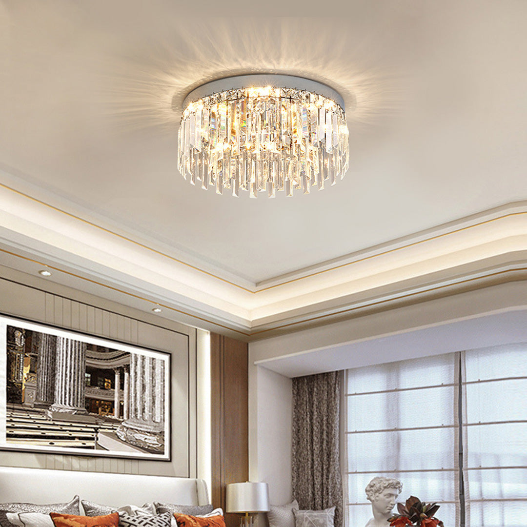 Crystal Flush Mount Ceiling Light - Modern Round Minimalist Design