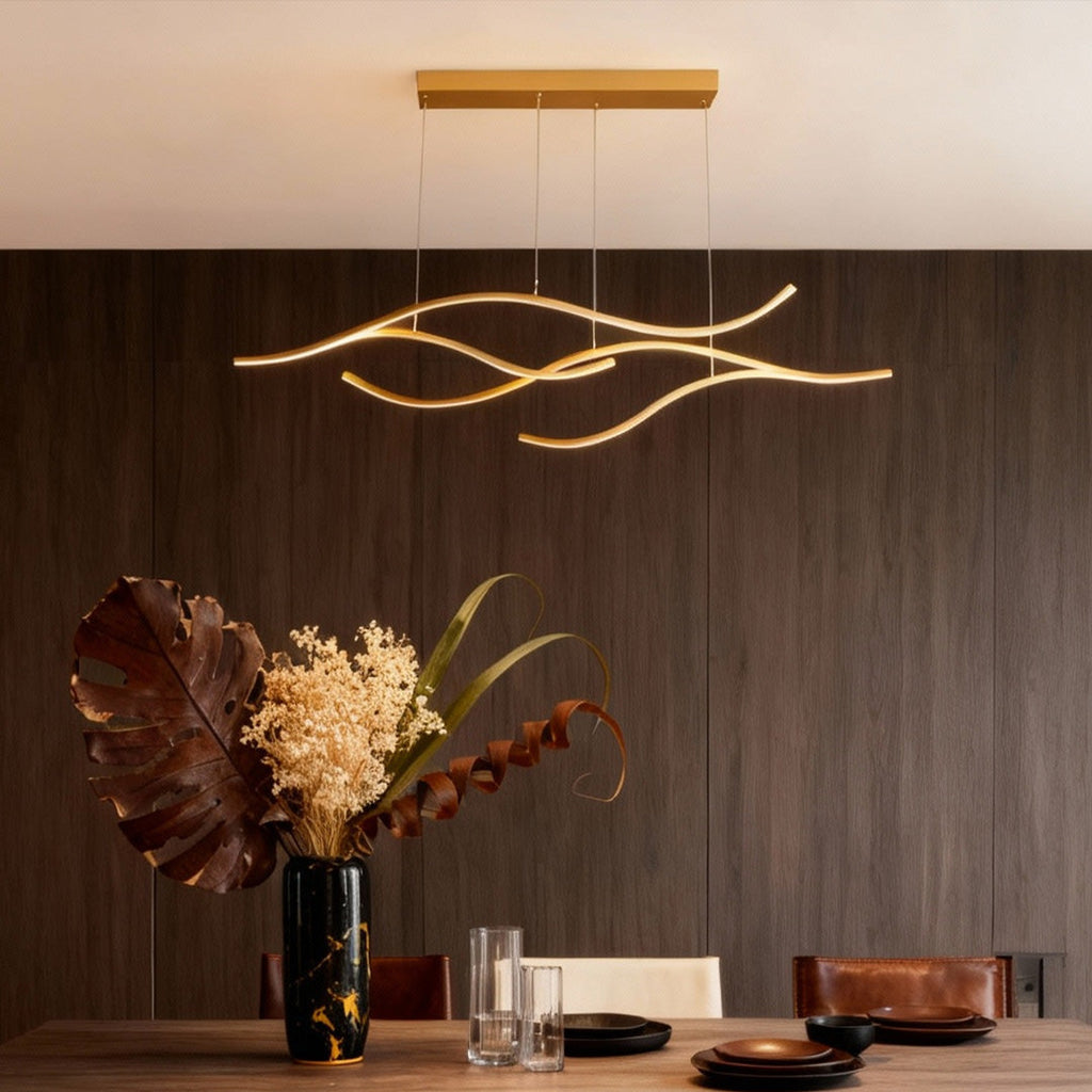 Curved Wavy LED Pendant Light - Modern Metal Ceiling Fixture
