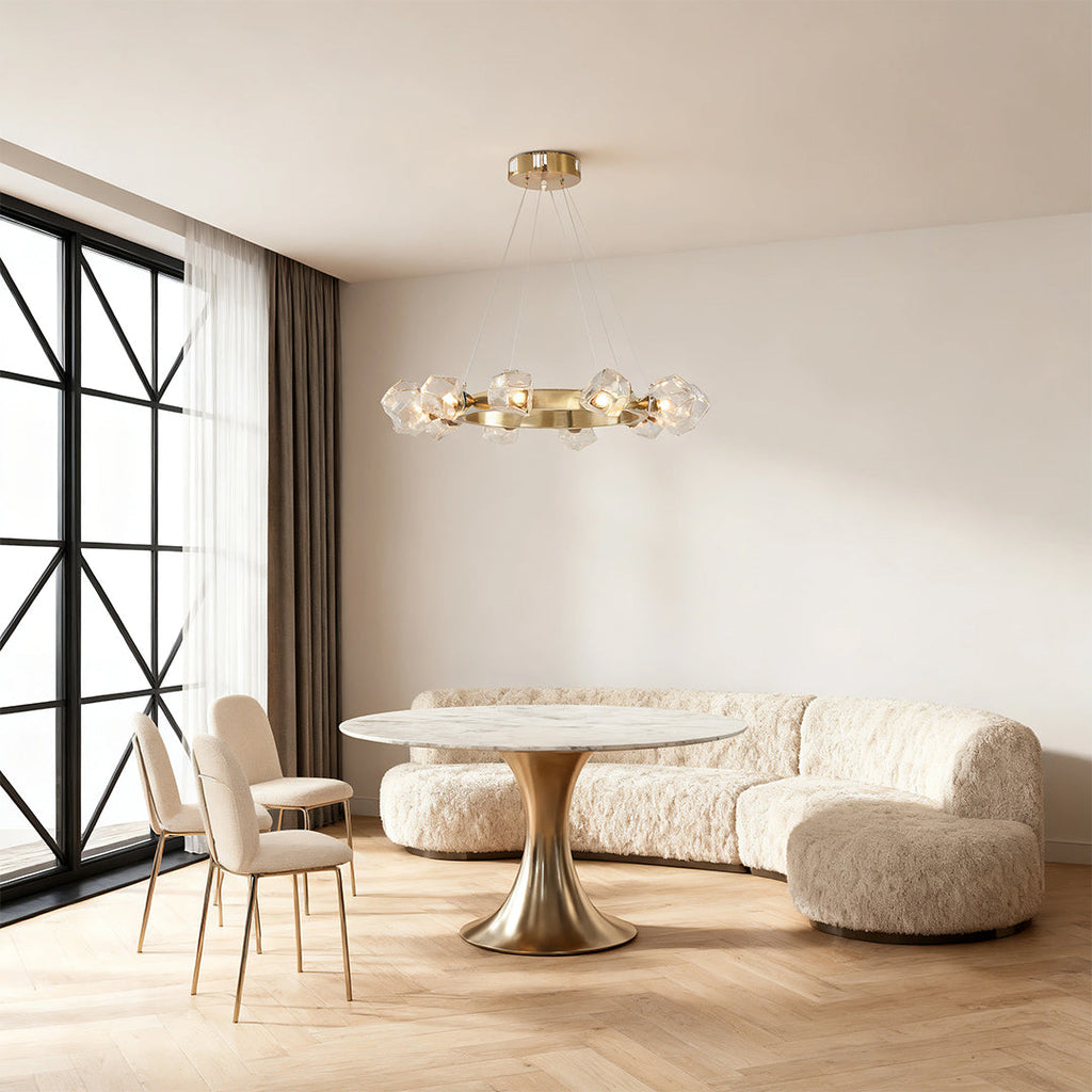 Gold Round Chandelier with Polished Brass Ceiling Light