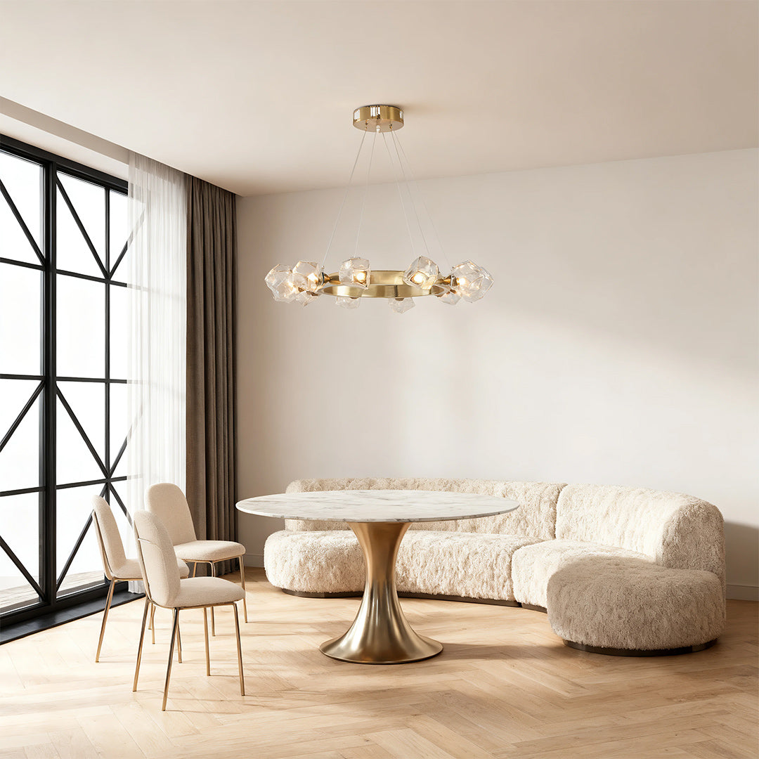Gold Round Chandelier with Polished Brass Ceiling Light