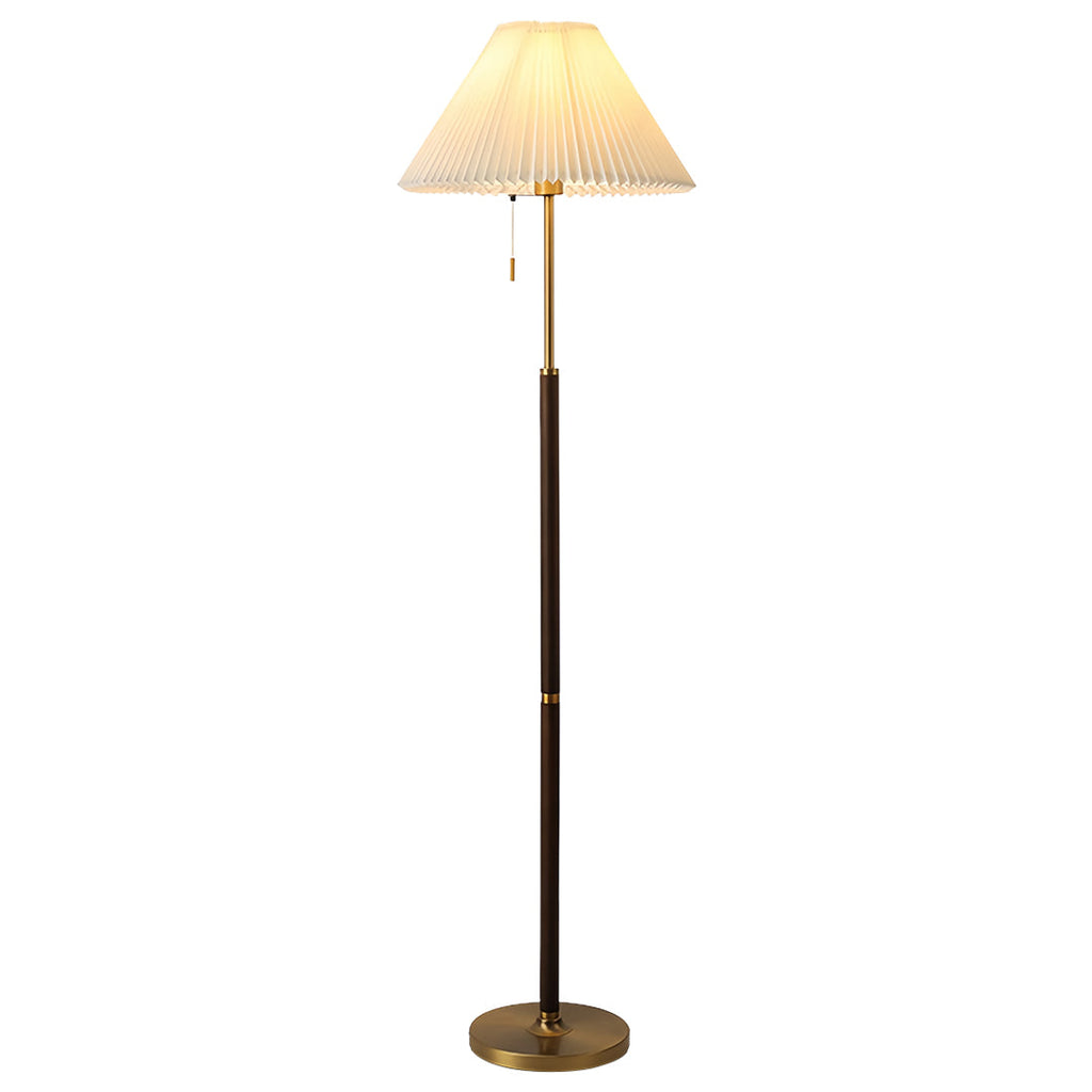 Floor Wood Lamp with Pleated Fabric Shade – Stylish Standing Lamp for Home Decor