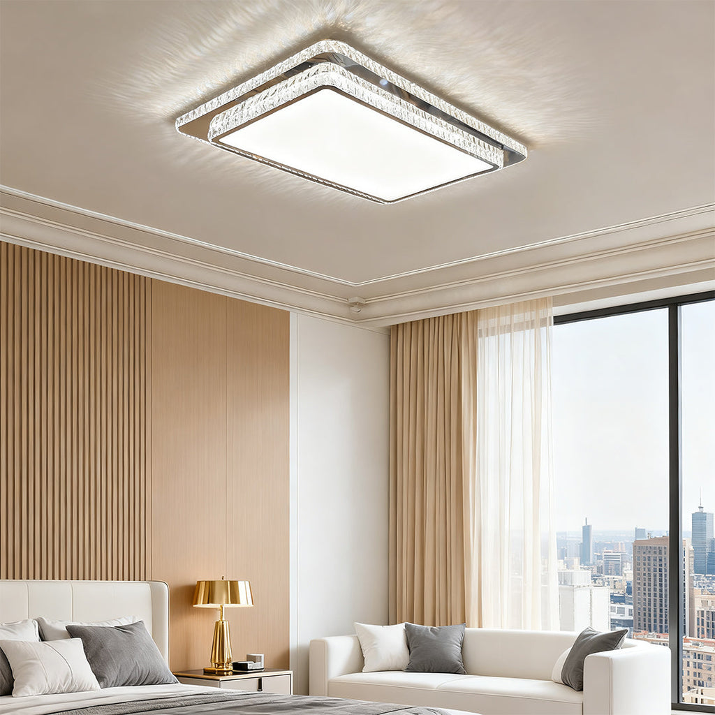 Flush Mount Crystal Light Fixture - Luxury Stainless Steel Lamp