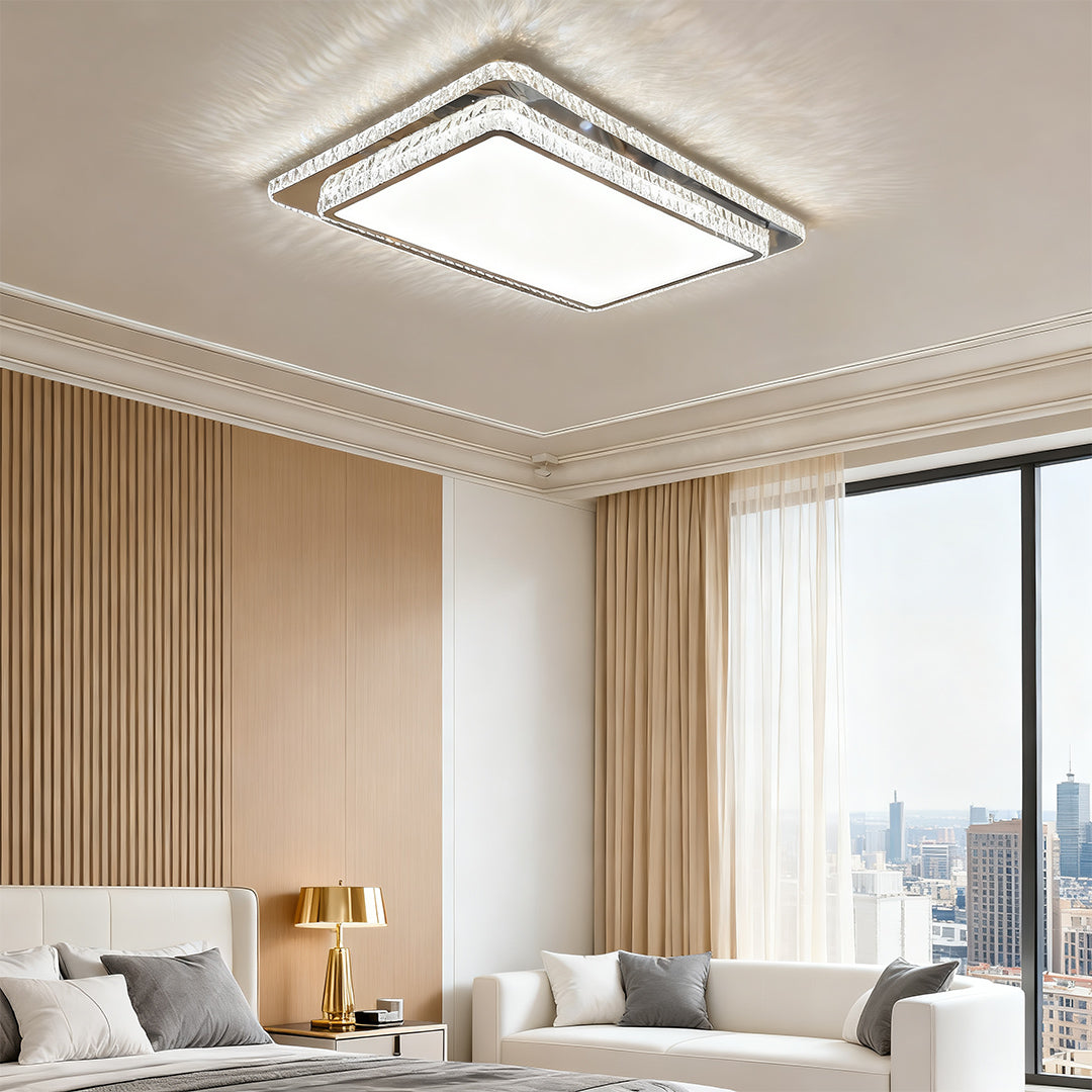 Flush Mount Crystal Light Fixture - Luxury Stainless Steel Lamp