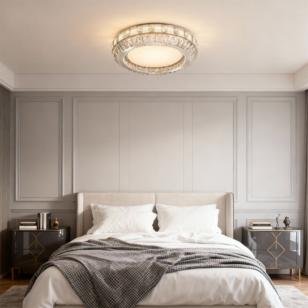 Contemporary Flush Mount Crystal Light Fixture - Luxury Ceiling Light for Modern Home Decor