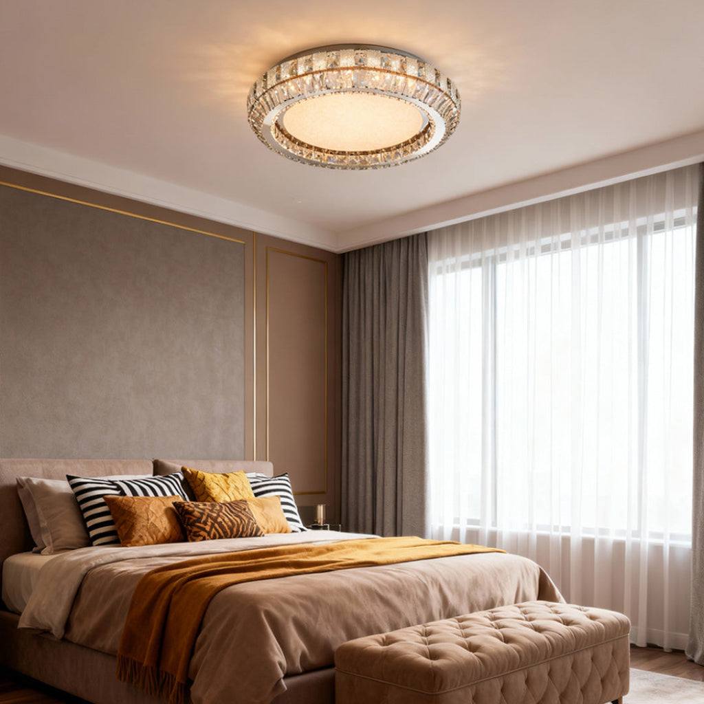 Contemporary Flush Mount Crystal Light Fixture - Luxury Ceiling Light for Modern Home Decor