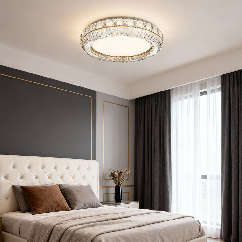Contemporary Flush Mount Crystal Light Fixture - Luxury Ceiling Light for Modern Home Decor