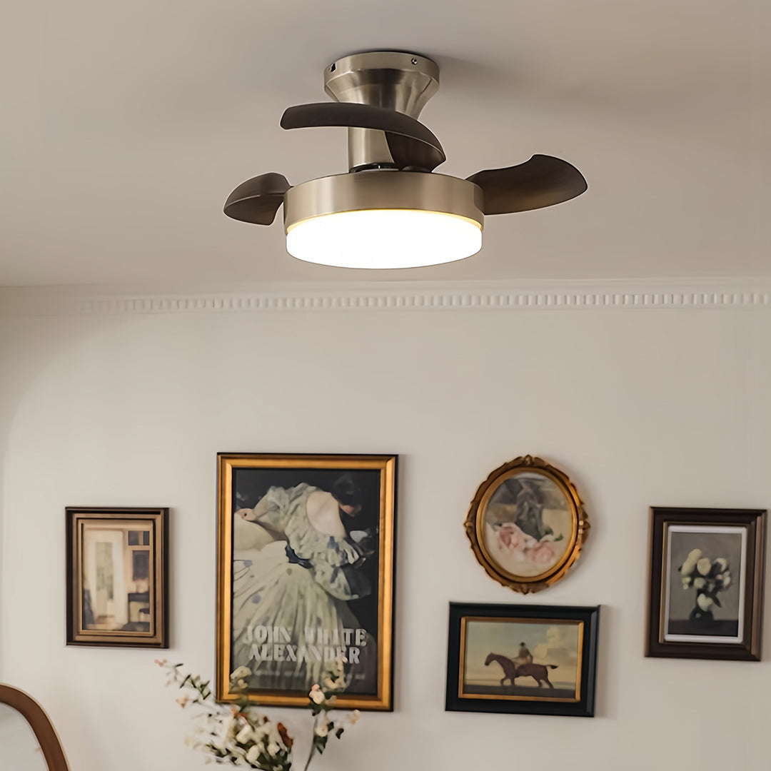 Silver Ceiling Fan with Light - French Retro 3-Blade Lamp Design