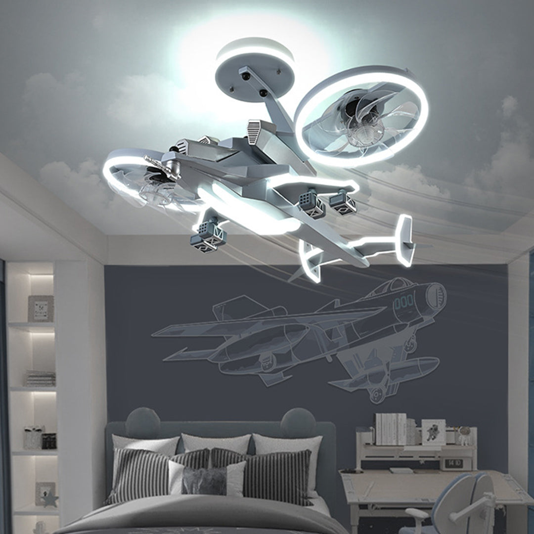 Fighter Jet Ceiling Fan Light – Kids Full Spectrum Aviation Design