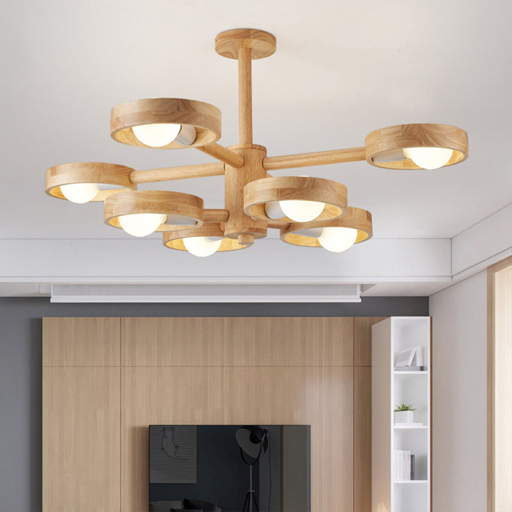 Scandinavian Wooden Chandelier Rubberwood LED Light