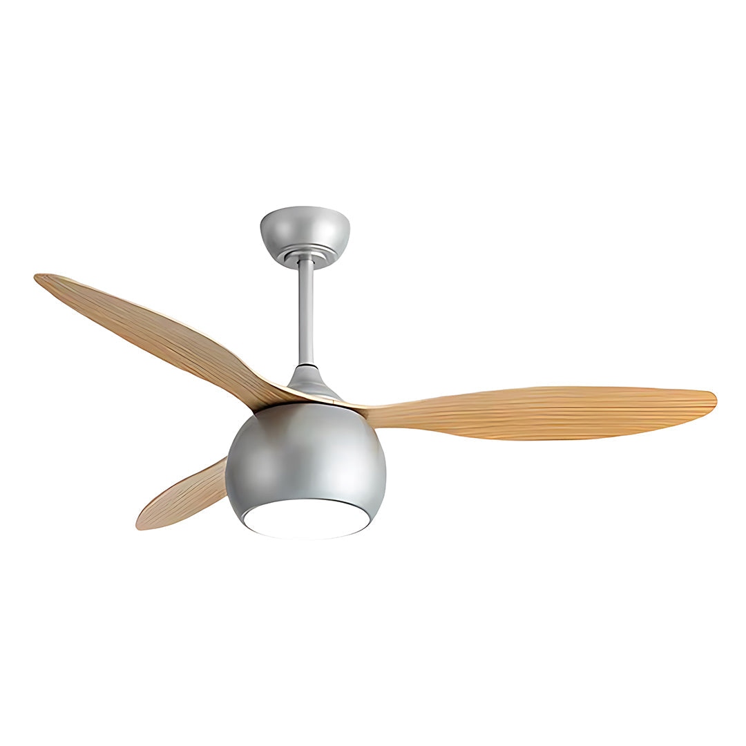 Silver Ceiling Fan with Light Wood Grain LED Light