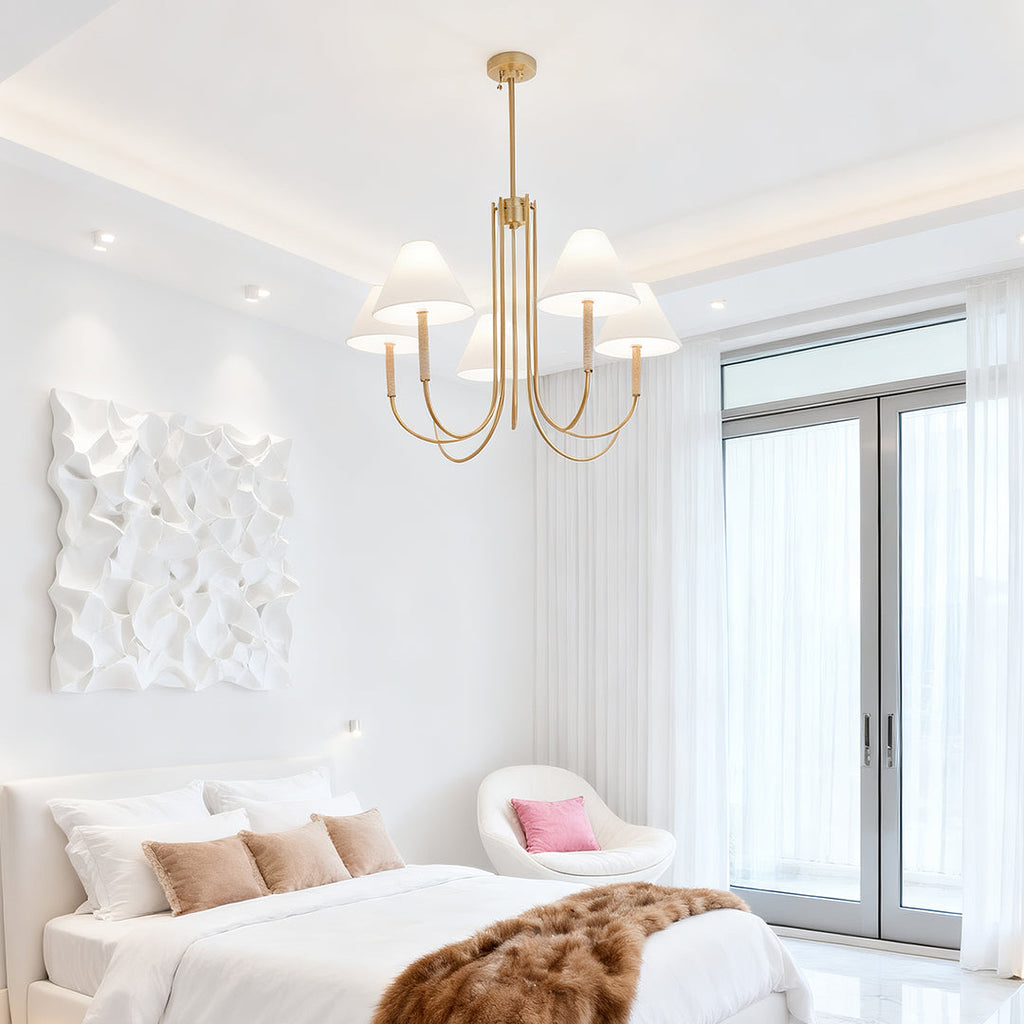 Gold Fabric Cloth Shade Chandelier Ceiling Light