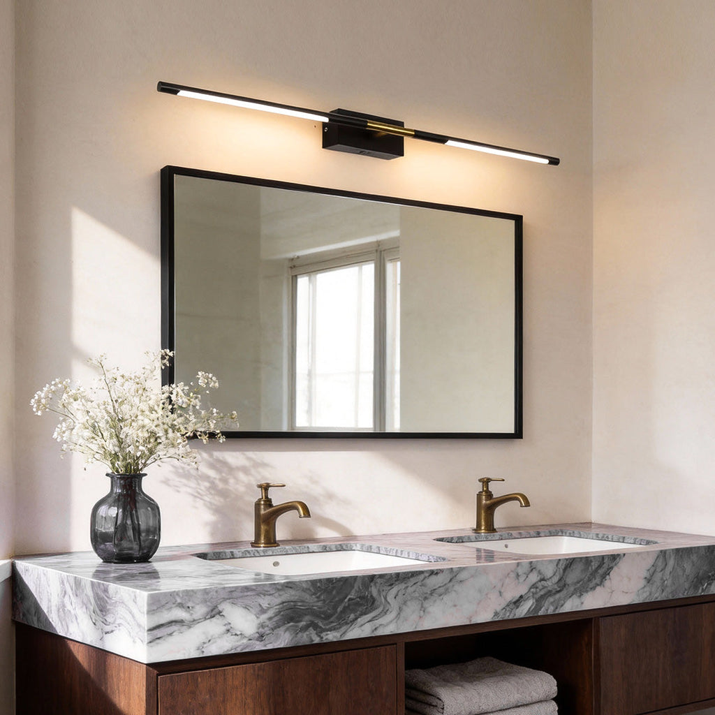 Contemporary Black Linear LED Vanity Light Bar, Modern Bathroom Lighting Fixture, Stylish Wall-Mounted Light, Energy-Efficient LED Lighting, Elegant Home Decor, Sleek Design for Vanity and Makeup Areas, Adjustable Brightness for Spa-Like Ambiance, Easy In