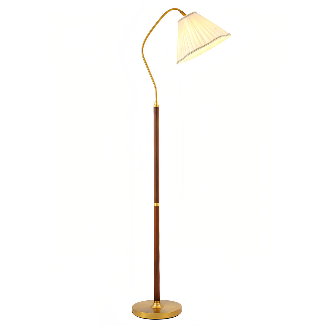 Walnut Floor Lamp with Fabric Shade - Elegant American Retro Standing Lamp