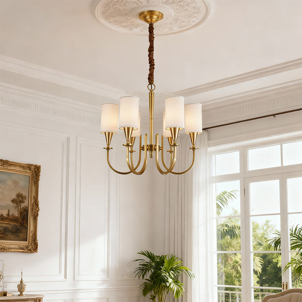 Copper Chandelier with Modern Fabric Lampshade Ceiling Light