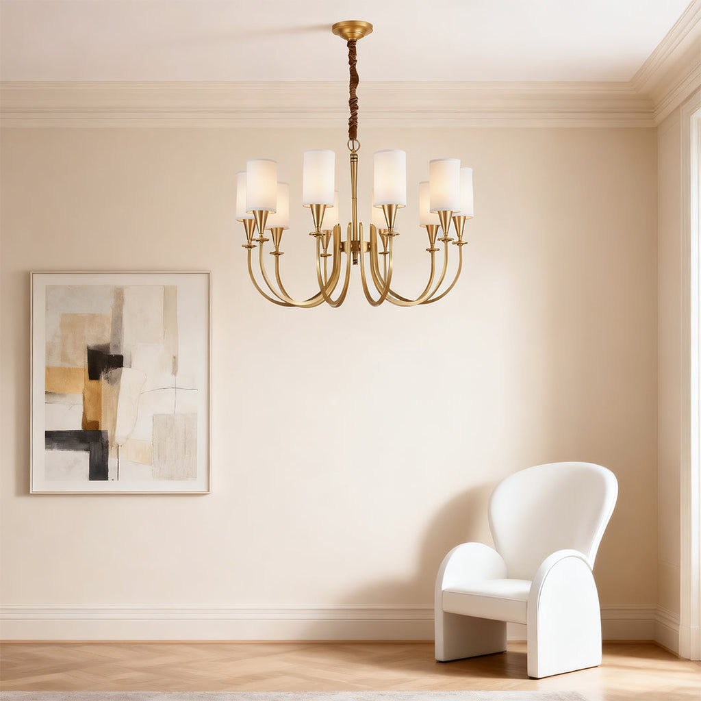 Copper Chandelier with Modern Fabric Lampshade Ceiling Light