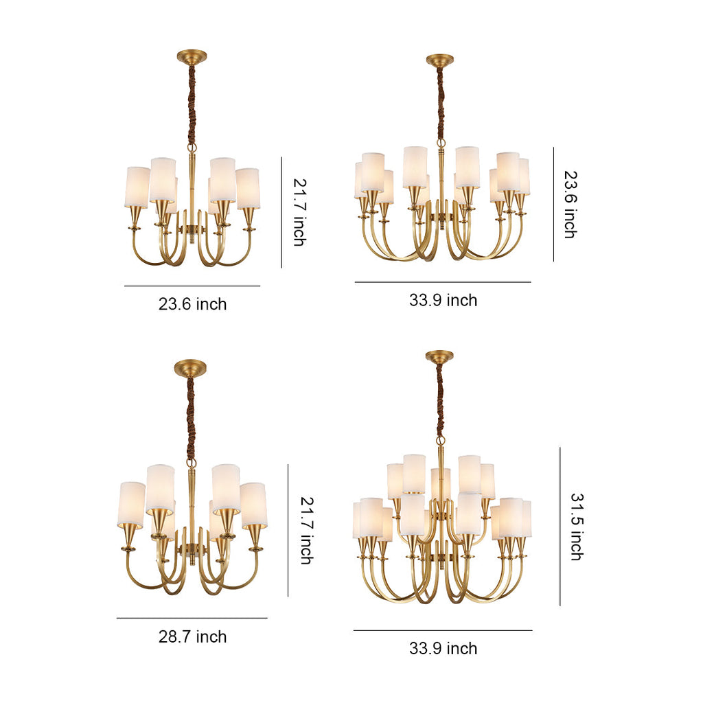 Copper Chandelier with Modern Fabric Lampshade Ceiling Light