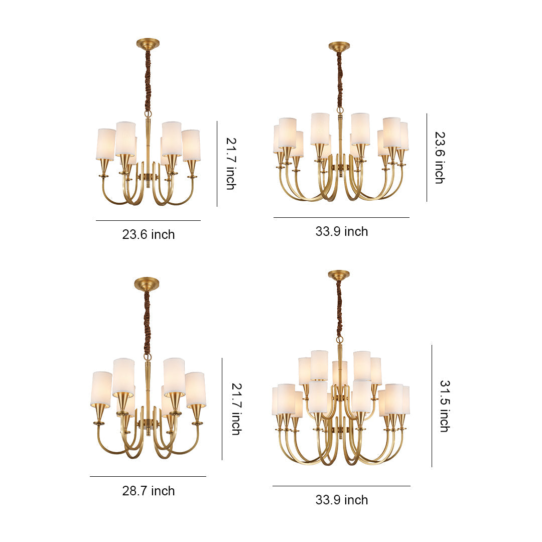 Copper Chandelier with Modern Fabric Lampshade Ceiling Light
