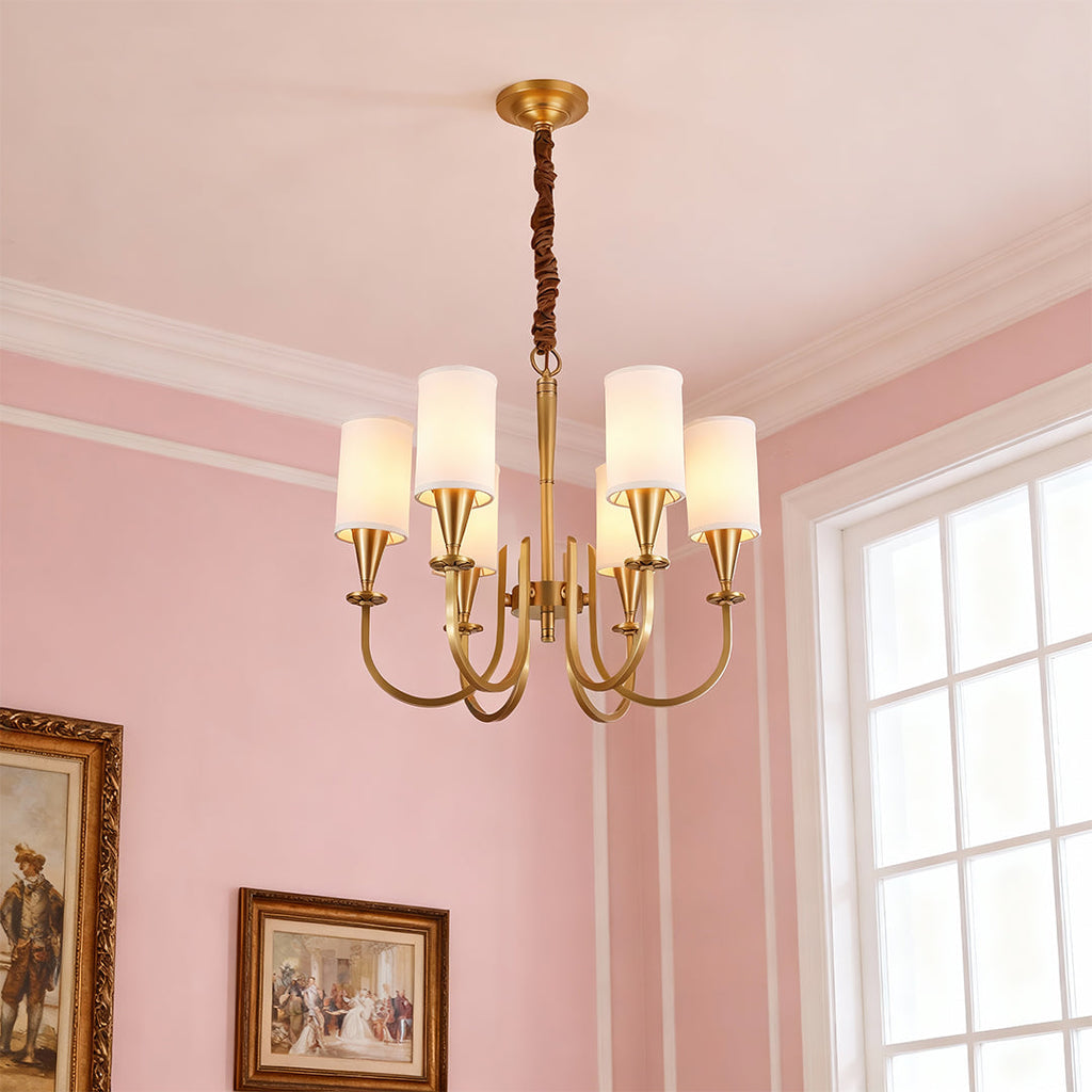 Copper Chandelier with Modern Fabric Lampshade Ceiling Light