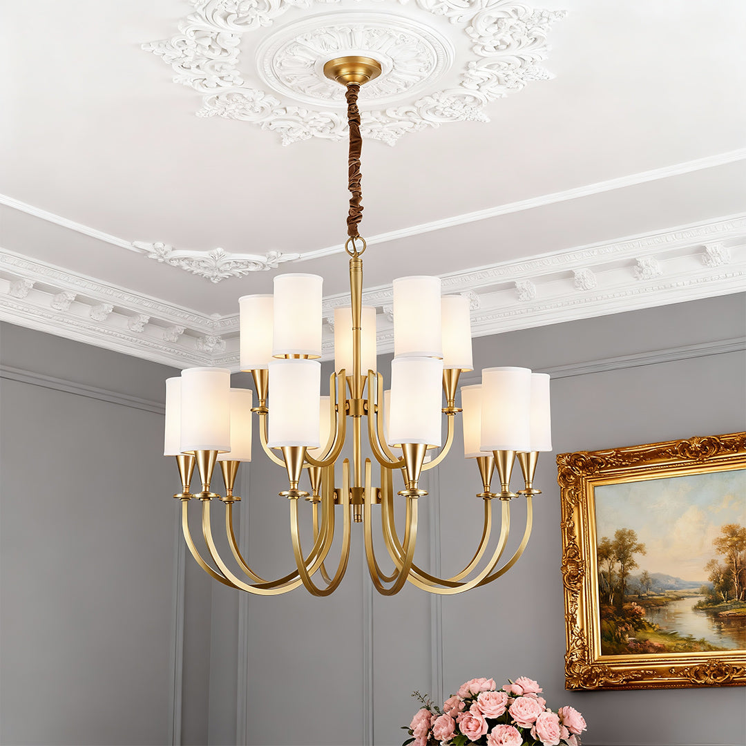 Copper Chandelier with Modern Fabric Lampshade Ceiling Light