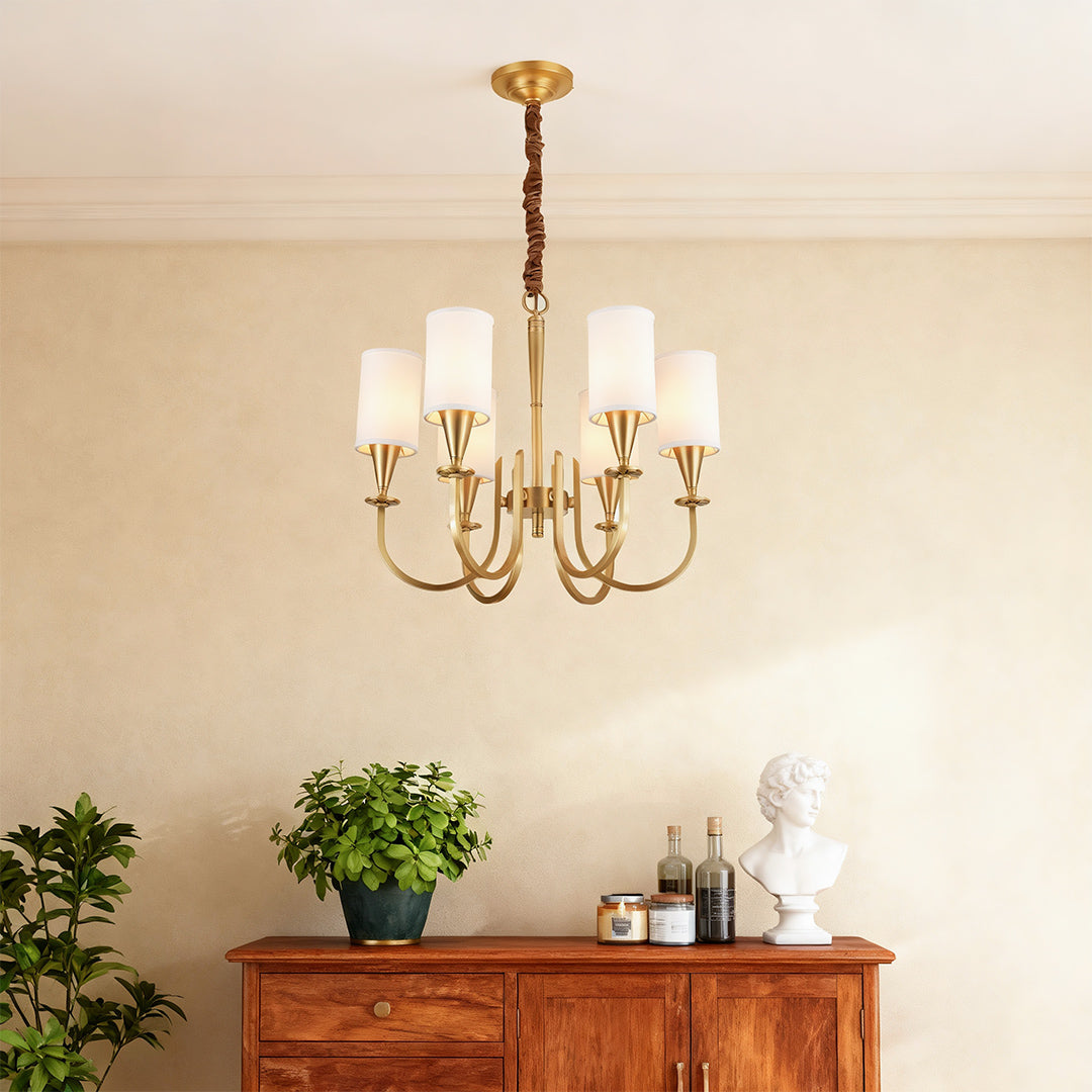 Copper Chandelier with Modern Fabric Lampshade Ceiling Light