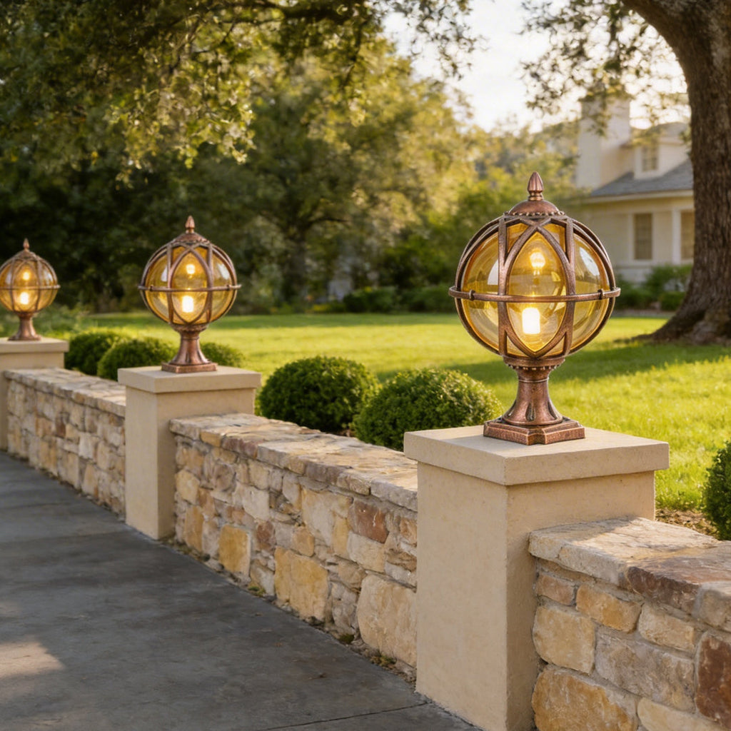 Globe Pillar Lights Outdoor Waterproof European Glass Lamp