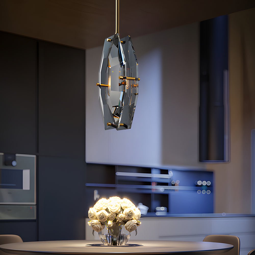 Copper Light Luxury Crystal Smoke Gray Pendant Light Fixture