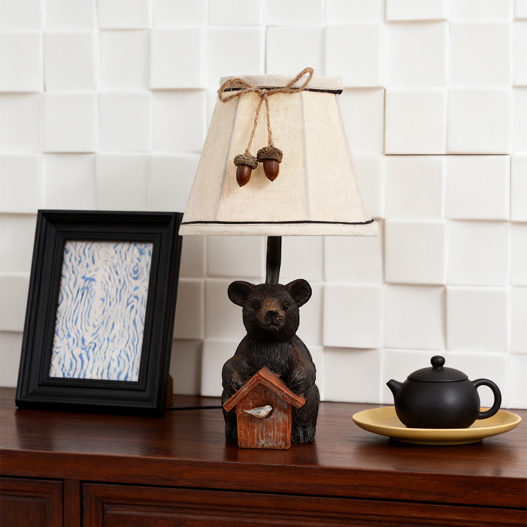 Bear Table Lamp with European-Style Fabric Shades - Charming Novelty Light Fixture