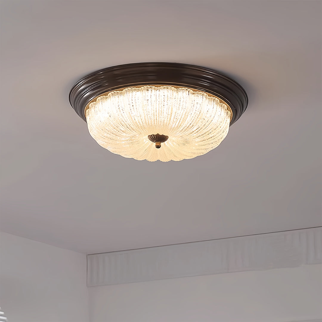 Retro Flush Mount Ceiling Light - Pumpkin Walnut Wood Dome Light