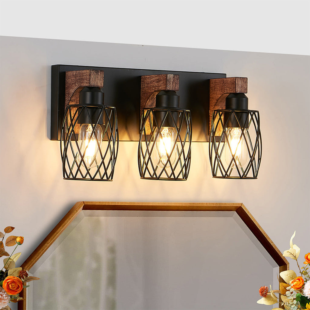 Black Vanity Bathroom Lights Metal Cage Mirror Lamp Industrial Style LED Sconce Lighting for Makeup Dressing Room Wall Fixtures Contemporary Decor Modern Design Galvanized Finish Decorative Lighting for Home Improvement