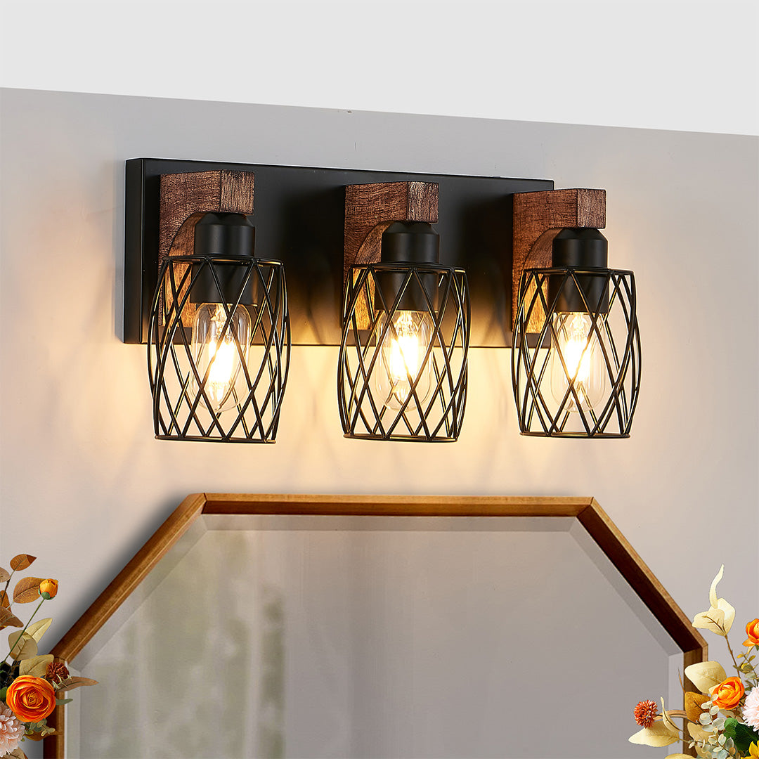 Black Vanity Bathroom Lights Metal Cage Mirror Lamp Industrial Style LED Sconce Lighting for Makeup Dressing Room Wall Fixtures Contemporary Decor Modern Design Galvanized Finish Decorative Lighting for Home Improvement