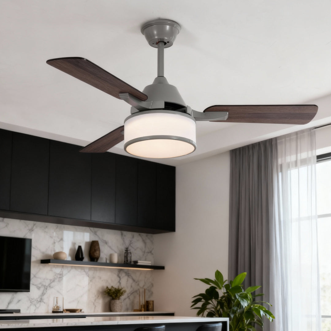 European Retro Ceiling Fan with Lights - Fabric Shade Lamp