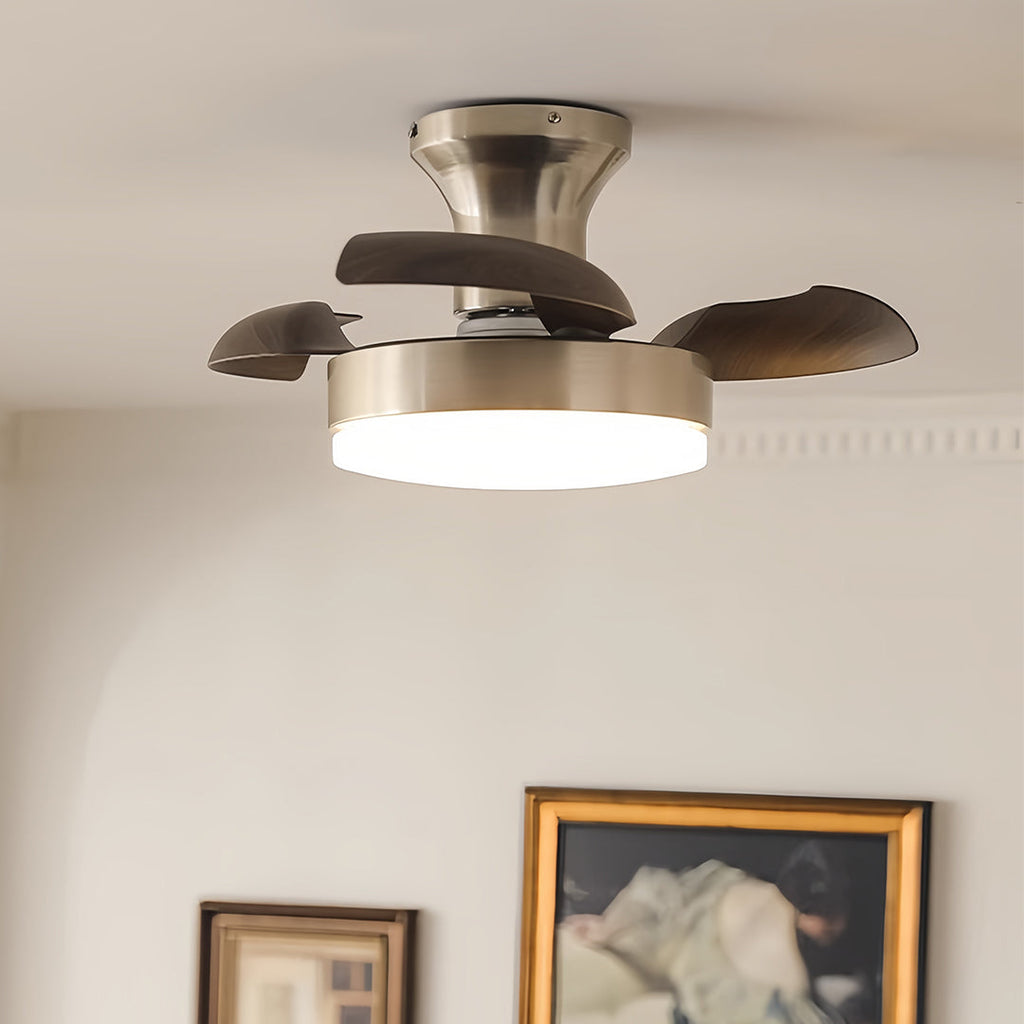 Silver Ceiling Fan with Light - French Retro 3-Blade Lamp Design