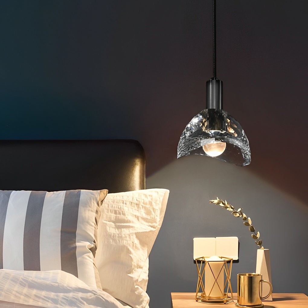 Crystal Shade LED Copper Pendant Light Fixture - Minimalist Modern Design