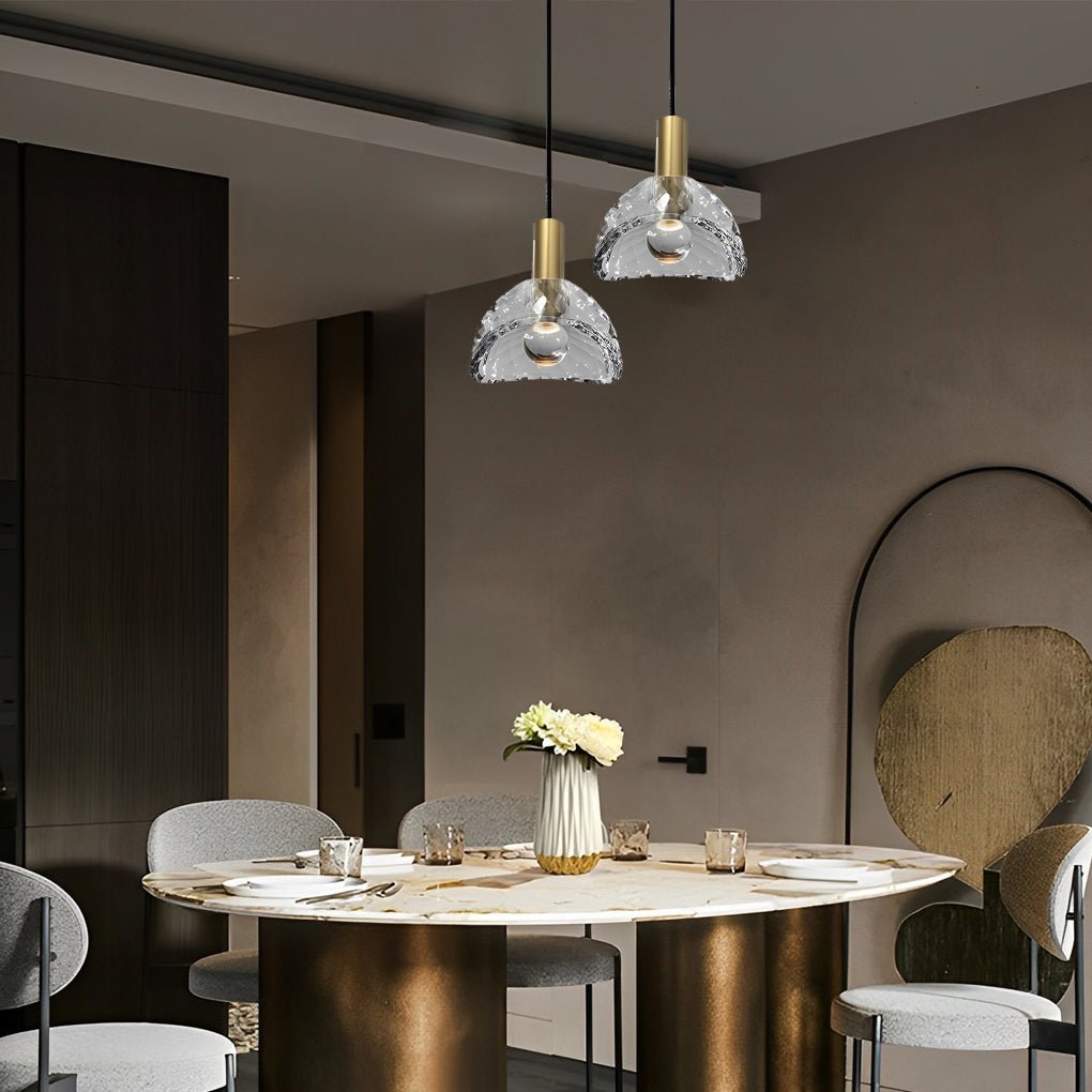 Crystal Shade LED Copper Pendant Light Fixture - Minimalist Modern Design