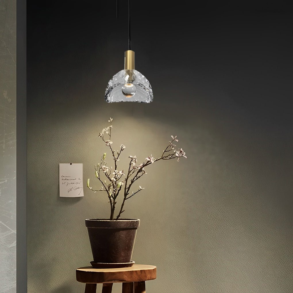 Crystal Shade LED Copper Pendant Light Fixture - Minimalist Modern Design