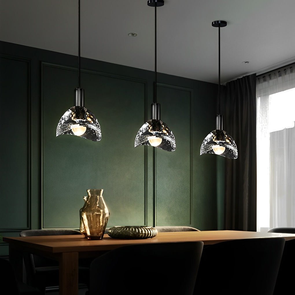 Crystal Shade LED Copper Pendant Light Fixture - Minimalist Modern Design
