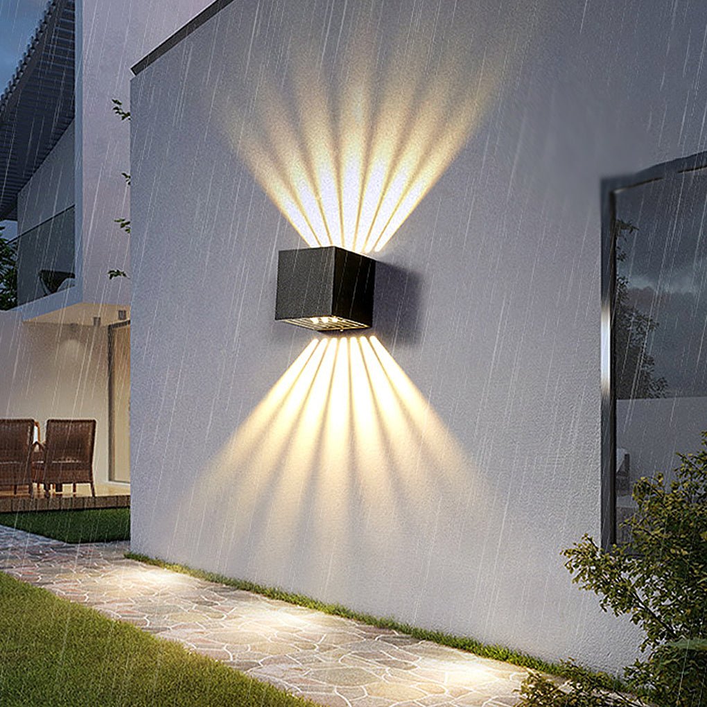 Black Square Outdoor Wall Lights LED Up Down Lighting
